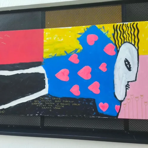 artist-130-artwork-001-12 BLUE SWEATER WITH PINK HEARTS JUST FOR ME